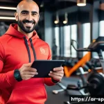 생활체육지도사 포트폴리오 작성법 - A professional Arabic male fitness coach in a modern gym setting, wearing athletic sportswear and a ...