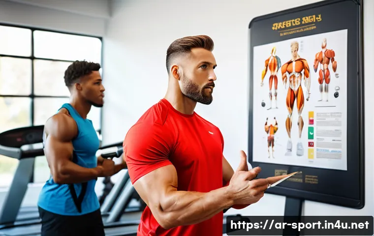 생활체육지도사 직무 능력 테스트 - A professional life sports coach in a modern gym setting, demonstrating detailed knowledge of human ...
