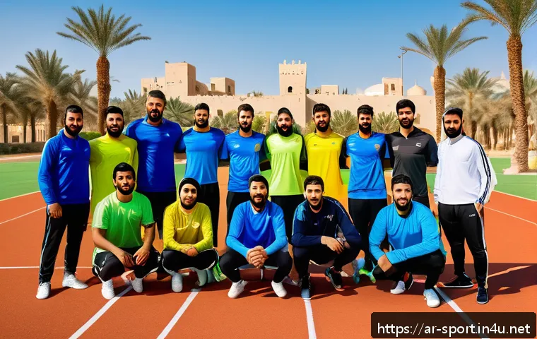생활체육지도사 현장 문제 해결 사례 - A dynamic sports training scene set in an outdoor football field in the Middle East, featuring a div...